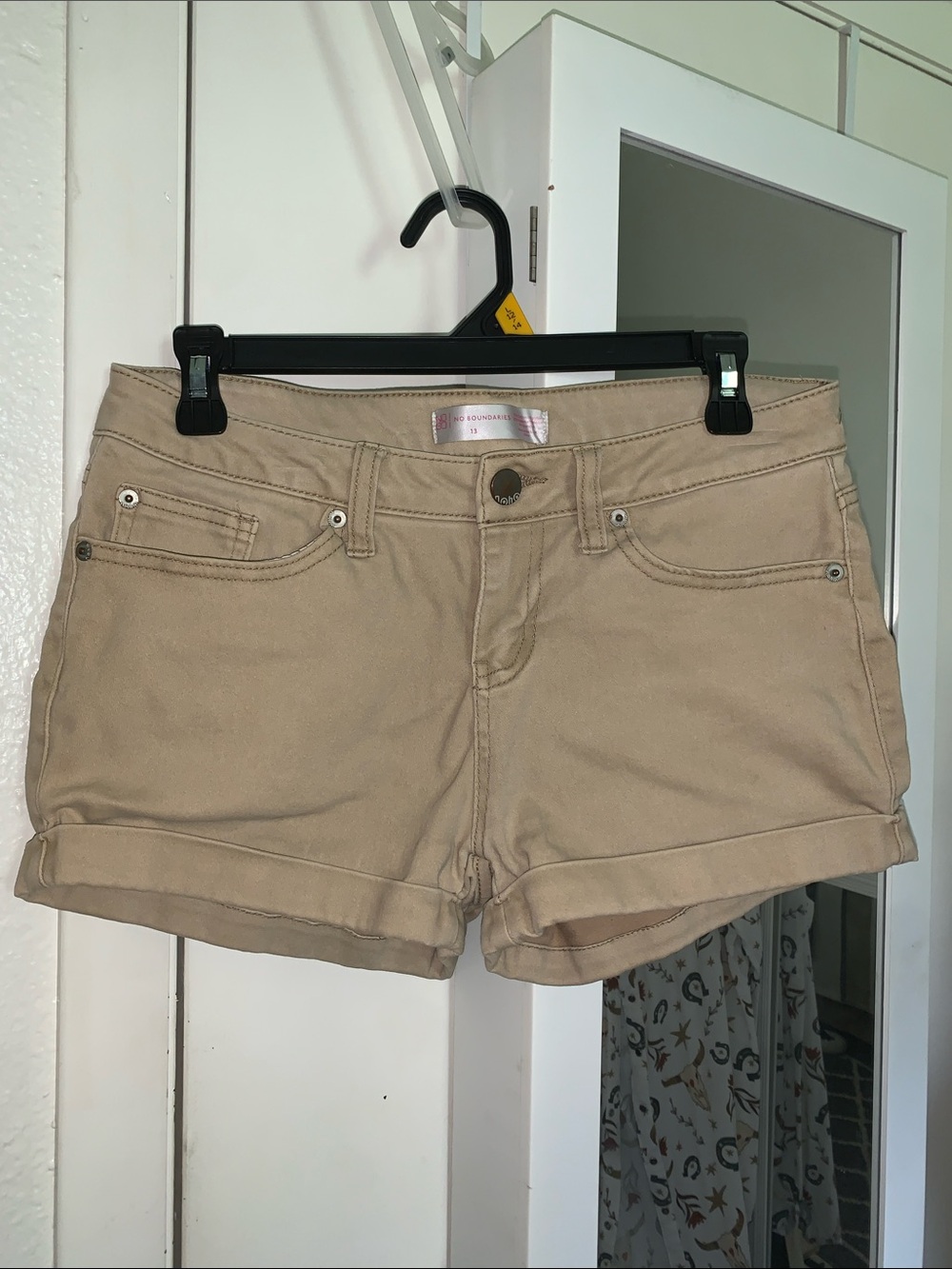 No Boundaries tan Roll-Cuff Denim Shorts